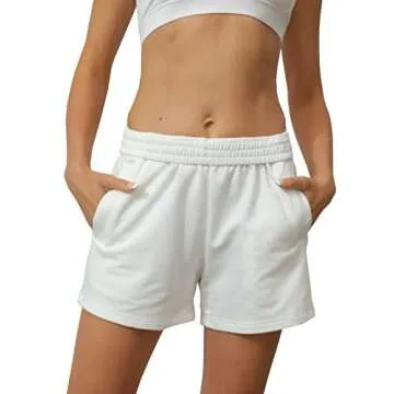 Tongmingyun Womens High Waisted Casual Shorts Lounge Sweat Shorts Summer Athletic Gym Running Shorts with Pockets White