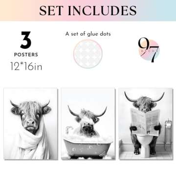 97 Decor Cow Pictures Wall Decor - 12x16 Highland Cow Bathroom Decor, Funny Highland Cow Wall Art Pr...
