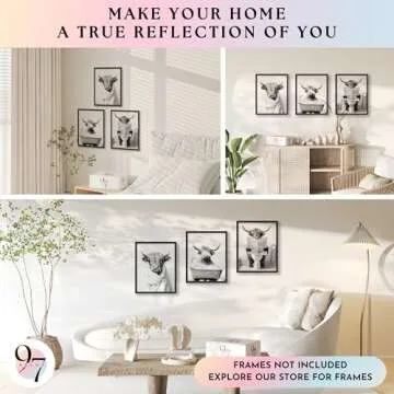 97 Decor Cow Pictures Wall Decor - 12x16 Highland Cow Bathroom Decor, Funny Highland Cow Wall Art Print, Black and White Cow in Bathtub Poster, Funny Animal Artwork for Bedroom (UNFRAMED)