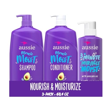 Aussie Miracle Moist Shampoo and Conditioner with 3 Minute Miracle Deep Conditioner, Avocado & Jojob...