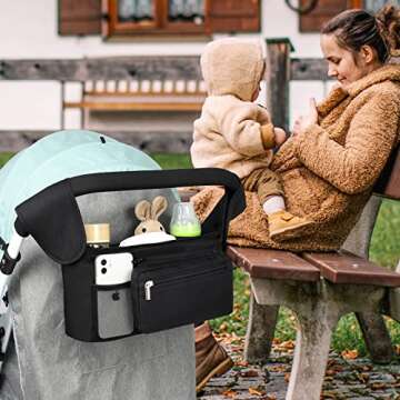 Accmor Universal Stroller Organizer with Insulated Cup Holder Detachable Phone Bag and Shoulder Strap,Stroller Bag Caddy Organizer Accessories Fits for Uppababy, Baby Jogger, Britax Strollers