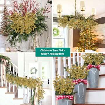 Oairse 8 Pcs Gold Glitter Christmas Tree Picks & Sprays