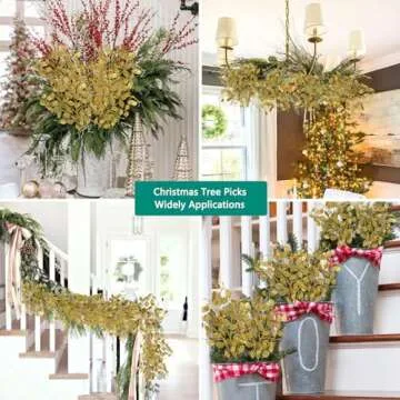 Oairse 8 Pcs Gold Glitter Christmas Tree Picks & Sprays