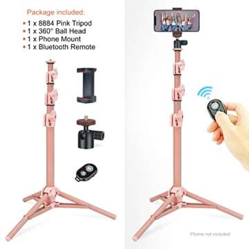 Selfie Stick & Tripod LINCO, Integrated, Heavy Duty, Lightweight, Bluetooth Remote for Apple & Android Devices, Separable Tripod Feet, Extends to 50" (Pink)