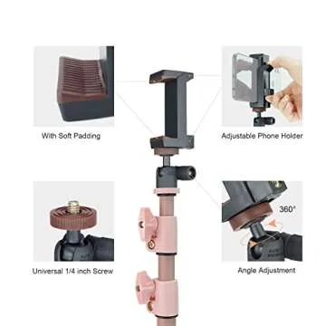 Selfie Stick & Tripod LINCO, Integrated, Heavy Duty, Lightweight, Bluetooth Remote for Apple & Android Devices, Separable Tripod Feet, Extends to 50" (Pink)