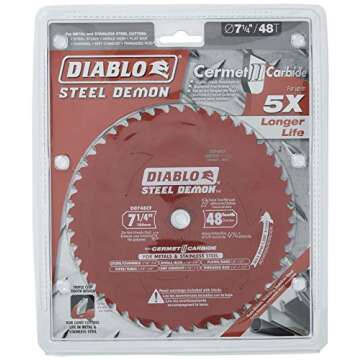 Freud Diablo DO748F Diablo Steel Demon 7 1/4 Inch 48-Tooth Titanium Carbide TCG Ferrous Metal Cutting Circular Saw Blade w/ Perma Shield Non-Stick Coating and Laser Cut Stabilizing Vents