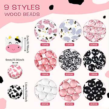Waydress 200 PCS Cow Print Wood Beads - 16mm Natural Handmade Polished Spacer Beads for Jewelry Maki...