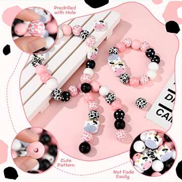 Waydress 200 PCS Cow Print Wood Beads for DIY Crafts