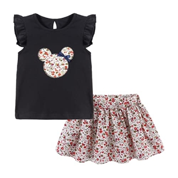 Mud Kingdom Summer Holiday Outfits for Baby Girls Cartoon Floral Skirt 12-18 Months