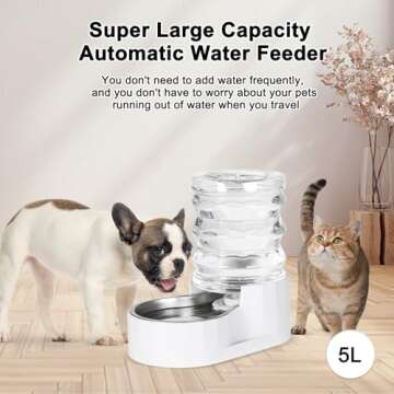 RIZZARI Automatic 5L Pet Waterer, Gravity Stainless Steel Water Dispenser, 100% BPA-Free, Large Capacity Water Feeder for Cats and Small and Medium-Sized Dogs（White,5L）