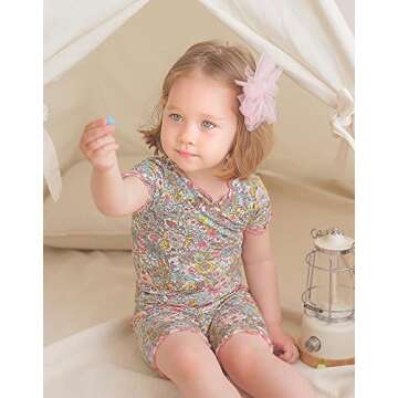 VAENAIT BABY Short Sleeve Summer Sleepwear Pajamas 2pcs Set Shirring Floral-Short M