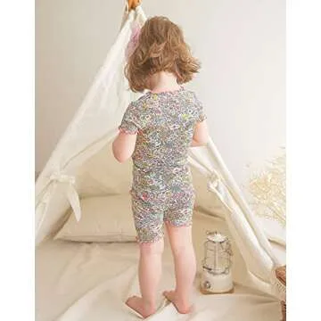 VAENAIT BABY Short Sleeve Summer Sleepwear Pajamas 2pcs Set Shirring Floral-Short M