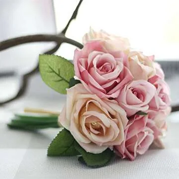 Artificial Flowers, Fake Flowers Silk Artificial Roses 9 Heads Bridal Wedding Bouquet for Home Garden Party Wedding Decoration