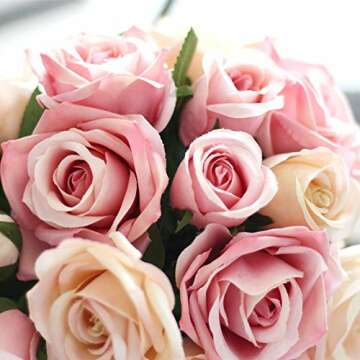 Artificial Flowers, Fake Flowers Silk Artificial Roses 9 Heads Bridal Wedding Bouquet for Home Garden Party Wedding Decoration