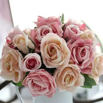 Artificial Flowers, Fake Flowers Silk Artificial Roses 9 Heads Bridal Wedding Bouquet for Home Garden Party Wedding Decoration