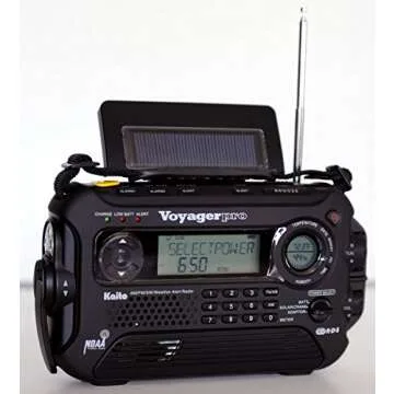 Kaito Voyager Pro KA600 Digital Solar Dynamo Hand Crank AM/FM/LW/SW & NOAA Weather Emergency Radio with Flashlight, Reading Lamp,Smart Phone Charger & RDS and Real-Time Alert, with AC Adapter, Black