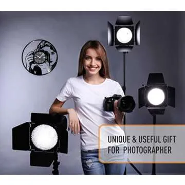 Vinyra Photographer Vinyl Record Wall Clock - Camera themed Gift Set Idea for Photography Lovers Photo Hobby Enthusiasts Women Girls Teens Her Kids - Room Home Decorations Art Decor 12” LP Clock Black