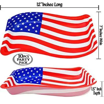 AnapoliZ 4th of July Serving Trays | 10 Pcs Plastic USA Flag Snack Trays | Patriotic Party Decoratio...