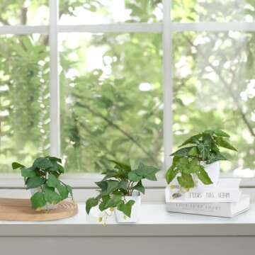 COCOBOO 3 Packs Fake Plants, Small Artificial Plants with White Pots, Fake Potted Plants for Office Home Shelf Decor Indoor Outdoor