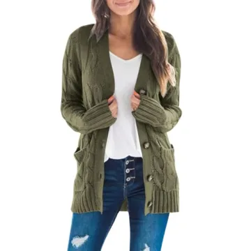 MEROKEETY Women's 2024 Fall Long Sleeve Cable Knit Sweater Cardigan - Cozy, Open Front Design with P...