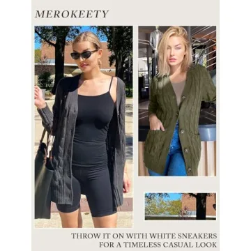 MEROKEETY Women's Cable Knit Fall Sweater Cardigan