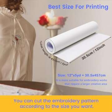 New brothread 12"x5YDS Sticky Water Soluble Embroidery Stabilizer Paper - Easy to Use & Skin-Friendl...