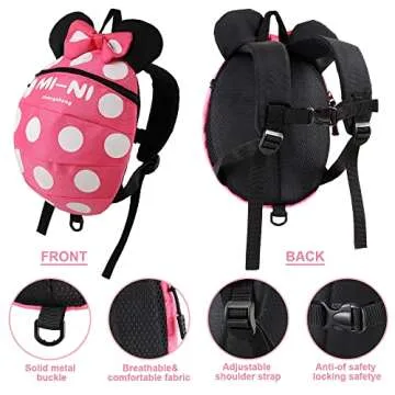 4 in 1 Toddler Harness Leash + Baby Anti Lost Wrist Link, Cute Child Safety Harness Tether, Child Walking Harness Wristband Assistant Strap Belt for Baby Girls(Rose Red)
