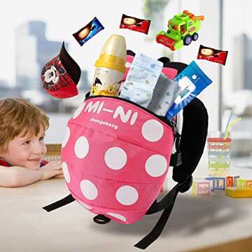 4 in 1 Toddler Harness Leash + Baby Anti Lost Wrist Link, Cute Child Safety Harness Tether, Child Walking Harness Wristband Assistant Strap Belt for Baby Girls(Rose Red)