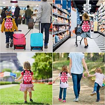 4 in 1 Toddler Harness Leash + Baby Anti Lost Wrist Link, Cute Child Safety Harness Tether, Child Walking Harness Wristband Assistant Strap Belt for Baby Girls(Rose Red)
