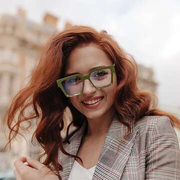 FEISEDY Oversized Blue Light Glasses for Women Men TR90 Retro Square Anti Eyestrain Glasses Rectangl...