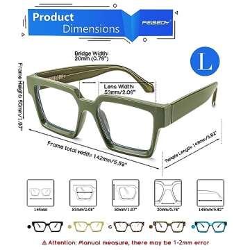 FEISEDY Oversized Blue Light Glasses for Women Men TR90 Retro Square Anti Eyestrain Glasses Rectangle Fashion Frame B0037
