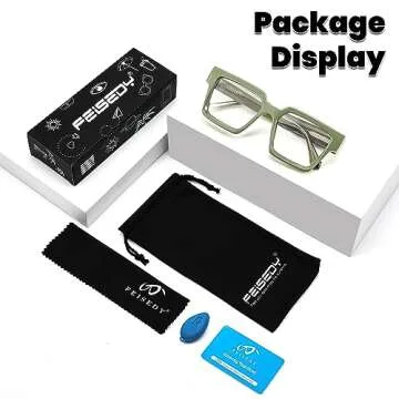 FEISEDY Oversized Blue Light Glasses for Women Men TR90 Retro Square Anti Eyestrain Glasses Rectangle Fashion Frame B0037