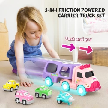 LASCOTON 5-in-1 Cartoon Trailer Truck for Toddlers