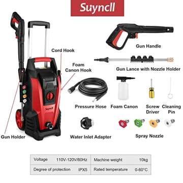 Suyncll Electric Pressure Washer - 2.3GPM Power Cleaner