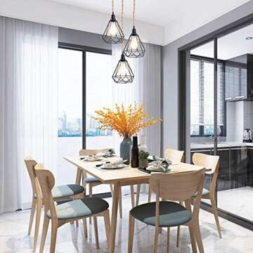 EE Eleven Master Lighting Metal Cage Lampshade for Pendant Light Cord Kit Vintage Lamp Holders Hanging Lighting Cord Fixture Farmhouse Bedroom Dining Room Decoration (3 Packs/Diamond Shape)