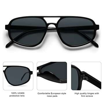 SOJOS Aviator Sunglasses for Women & Men, Retro, Double Bridge, Trendy lightweight, 90s Shades (SJ2247, Black Grey)