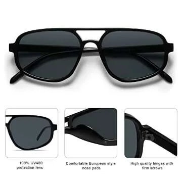 SOJOS Aviator Sunglasses for Women & Men, Retro, Double Bridge, Trendy lightweight, 90s Shades (SJ2247, Black Grey)