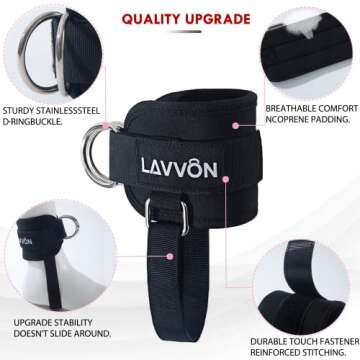 Ankle Straps for Cable Machines Kickbacks - Adjustable Comfort Ankle Cable Attachments for Gym Ankle Cuff Cable Machine Glute Kickback Straps - Leg Extensions, Curls & Ankle Cuffs Women (Black)