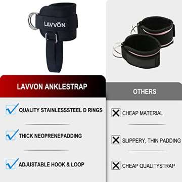 Ankle Straps for Cable Machines Kickbacks - Adjustable Comfort Ankle Cable Attachments for Gym Ankle Cuff Cable Machine Glute Kickback Straps - Leg Extensions, Curls & Ankle Cuffs Women (Black)