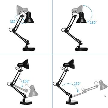 Gupuzm Led Desk Lamp with Clamp - Swing Arm Desk Lamp with 1 LED Cold Light Bulbs 6500K - Folding Ta...