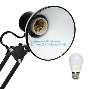 Gupuzm Led Desk Lamp with Clamp - Swing Arm Desk Lamp with 1 LED Cold Light Bulbs 6500K - Folding Table Lamp，Used for Office, Work, Study, Dormitory Reading and Eye Protection Desk Lamp (Black-01)