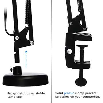 Gupuzm Led Desk Lamp with Clamp - Swing Arm Desk Lamp with 1 LED Cold Light Bulbs 6500K - Folding Table Lamp，Used for Office, Work, Study, Dormitory Reading and Eye Protection Desk Lamp (Black-01)