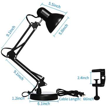 Gupuzm Led Desk Lamp with Clamp - Swing Arm Desk Lamp with 1 LED Cold Light Bulbs 6500K - Folding Table Lamp，Used for Office, Work, Study, Dormitory Reading and Eye Protection Desk Lamp (Black-01)