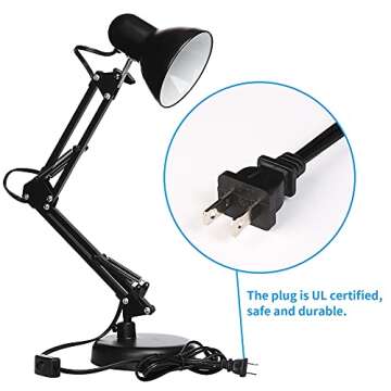 Gupuzm Led Desk Lamp with Clamp - Swing Arm Desk Lamp with 1 LED Cold Light Bulbs 6500K - Folding Table Lamp，Used for Office, Work, Study, Dormitory Reading and Eye Protection Desk Lamp (Black-01)
