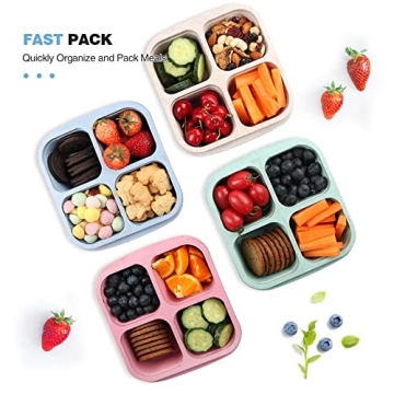 PUiKUS 4-Pack Bento Lunch Containers for Healthy Meal Prep