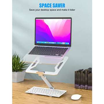 Ergonomic Laptop Stand for Desk- Stable Aluminum Foldable Computer Stand, Ninleri Adjustable Laptop Holder for All Computer/Chromebook/Notebook/MacBook/Air/Pro, 10-17" Silver
