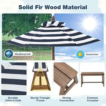HONEY JOY Kids Picnic Table with Cushions & Umbrella