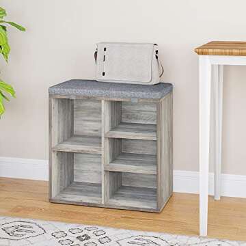 IDEALHOUSE Shoe Bench with Cushion, Storage Bench with Padded Seat, Cubby Shoe Rack, Adjustable Shelves, Entryway Bench, Shoe Organizer Bench for Entryway Hallway Living Room, Closet