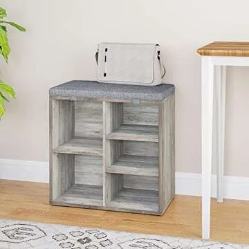 IDEALHOUSE Shoe Bench with Cushion, Storage Bench with Padded Seat, Cubby Shoe Rack, Adjustable Shelves, Entryway Bench, Shoe Organizer Bench for Entryway Hallway Living Room, Closet