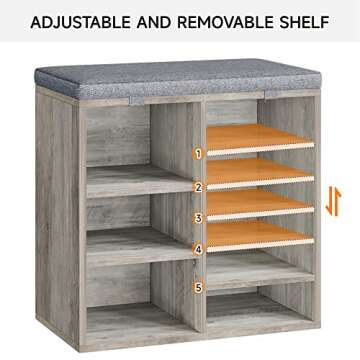IDEALHOUSE Shoe Bench with Cushion, Storage Bench with Padded Seat, Cubby Shoe Rack, Adjustable Shelves, Entryway Bench, Shoe Organizer Bench for Entryway Hallway Living Room, Closet